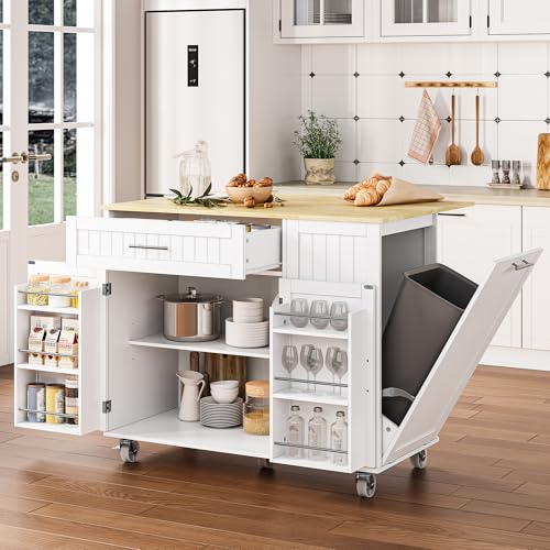 White Rolling Kitchen Island with Storage W668592