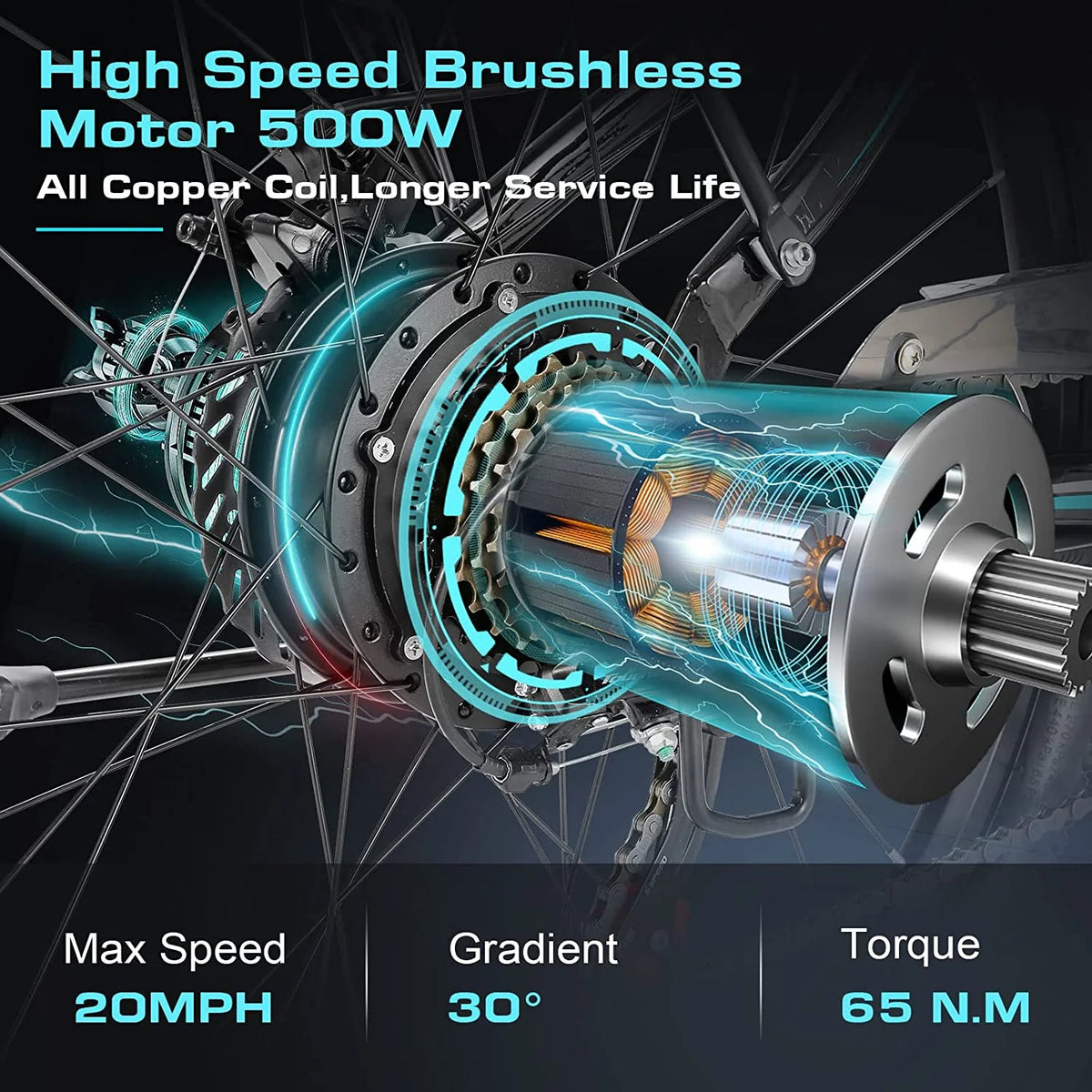 Electric Cruiser Bike 500W Step-Through 20MPH H748760