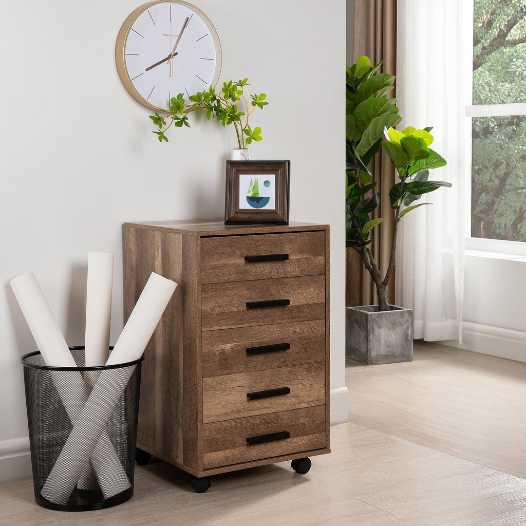 White 5 Drawer File Cabinet with Shelf I826240