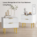 Modern Wood Fluted Nightstand Set of 2 with Charging Station White L853598