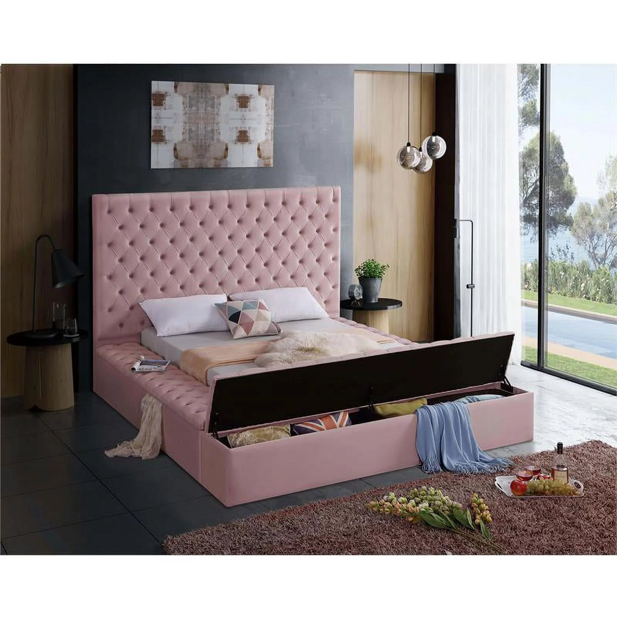 Pink Queen Wood Storage Platform Bed P558