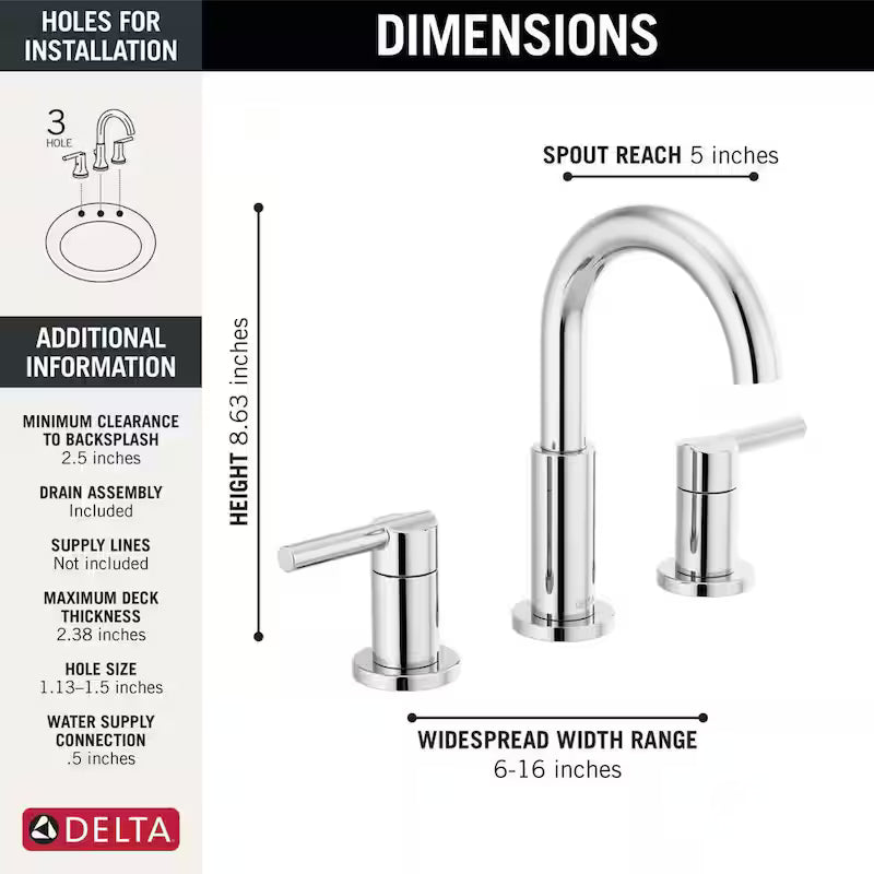 2-Handle Widespread Bathroom Faucet in Chrome O16246