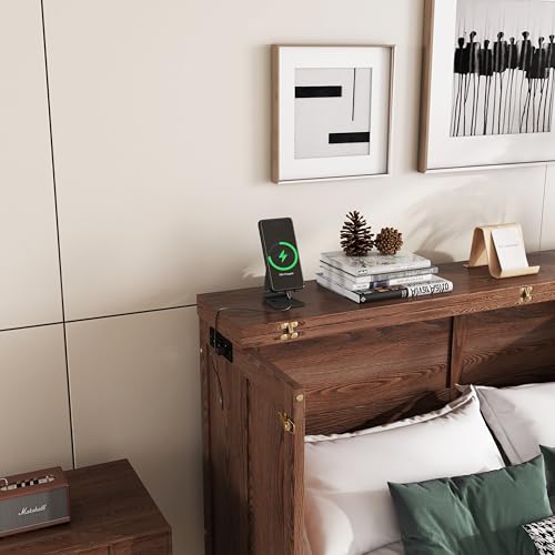 Solid Pine Queen Size Murphy Cabinet Wall Bed with Storage Drawers T355
