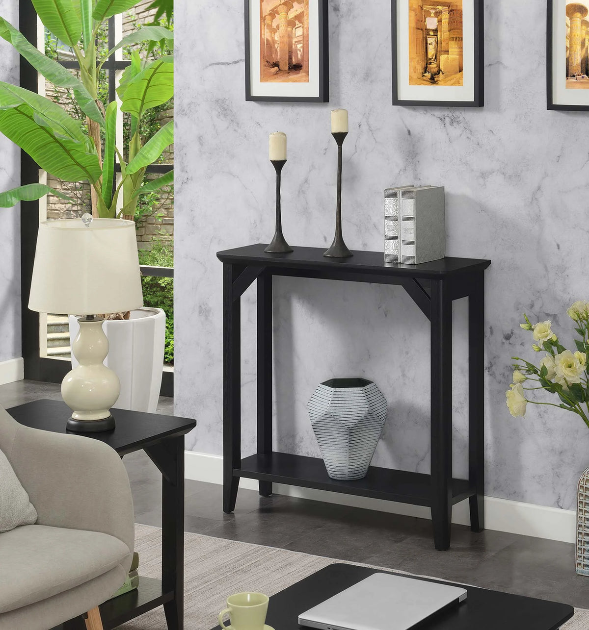 Black Hall Table with Shelf Q25396