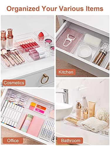 13-Piece Clear Drawer Organizer with Non-Slip Silicone Pads A6600