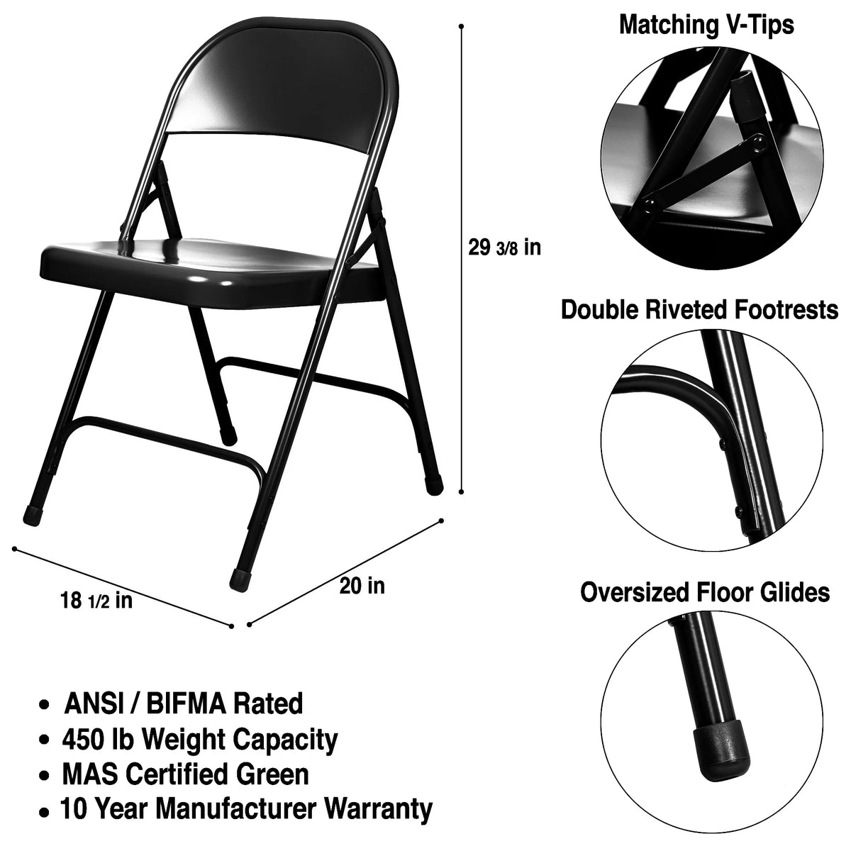 Black Steel Folding Chair, Pack of 4 Y9747