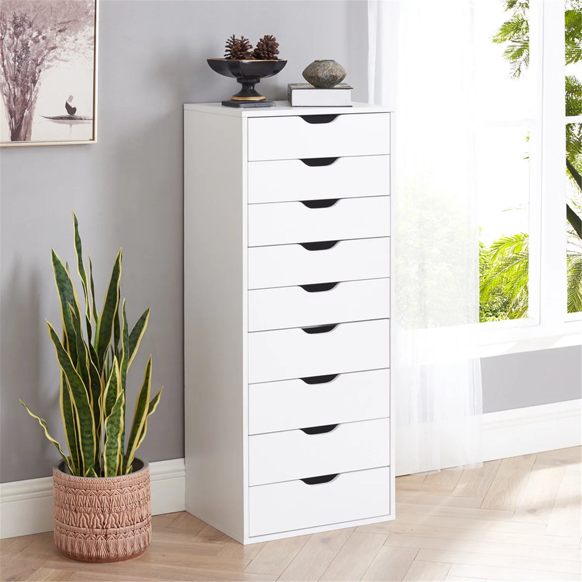 White 5 Drawer File Cabinet with Shelf I826240