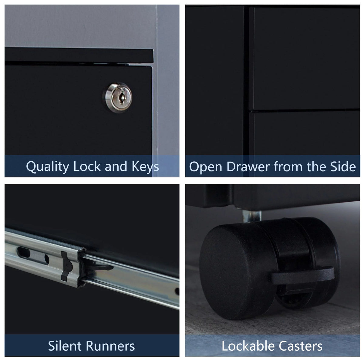 3 Drawer Black Mobile File Cabinet U659283