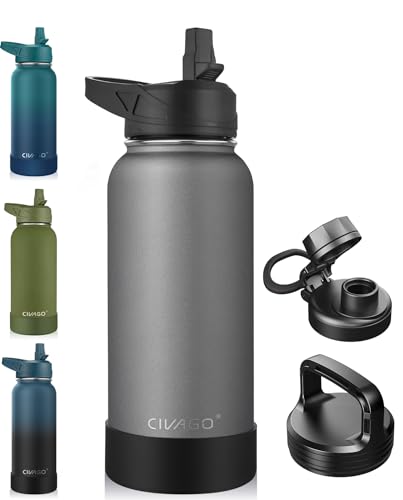 32 oz Insulated Stainless Steel Water Bottle with Straw and 3 Lids Z2874