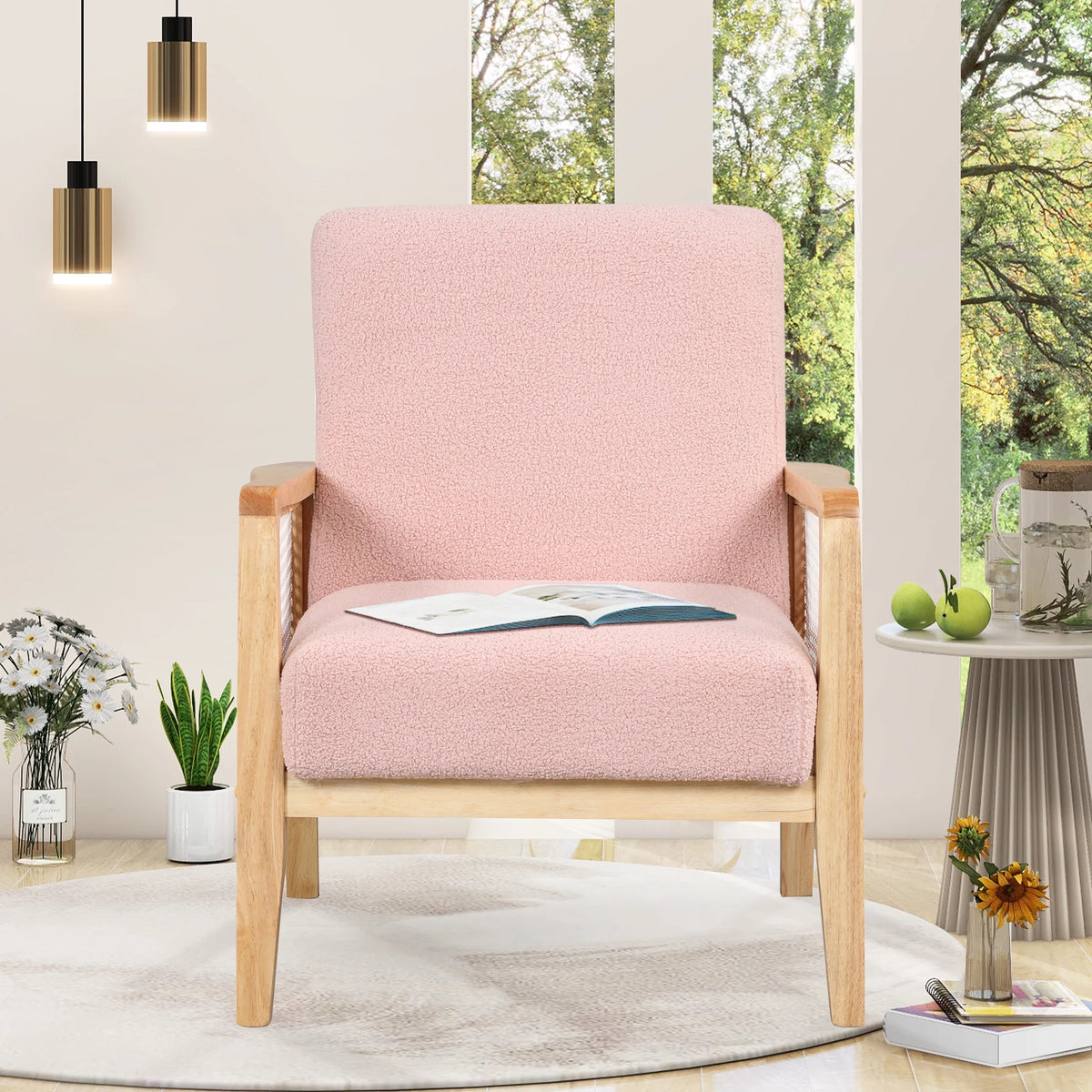 Mid-Century Pink Upholstered Accent Armchair N96799