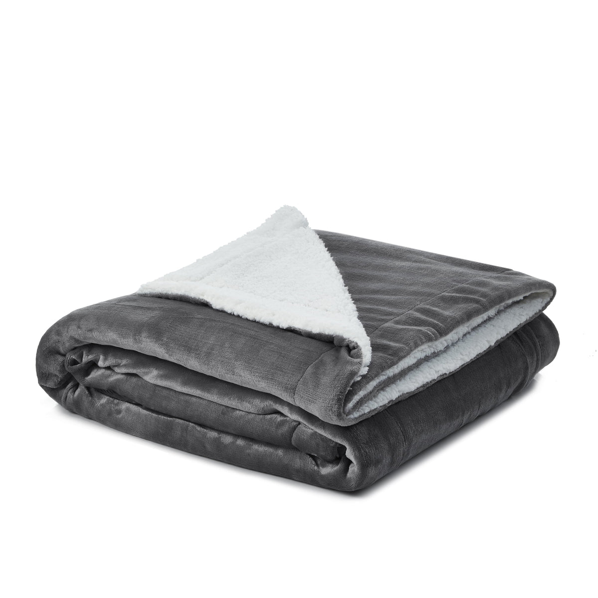 Flannel Reversible Sherpa Throw Blanket 90"x 90" Dark Grey Q250020