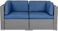 2-Piece Gray Wicker Corner Sofa Set with Denim Blue Cushions J987357