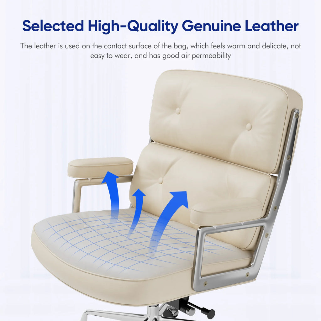 White Genuine Leather Office Chair I263798