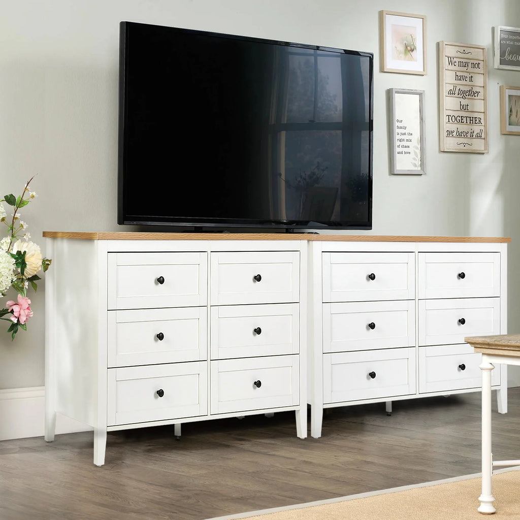White 6 Drawer Wood Dresser with Metal Knobs E2913