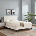 White Tufted Performance Velvet Twin Platform Bed U63059