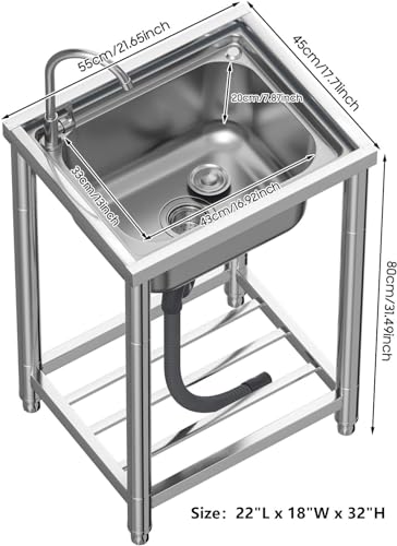 Single Bowl Stainless Steel Free Standing Kitchen Sink A85048
