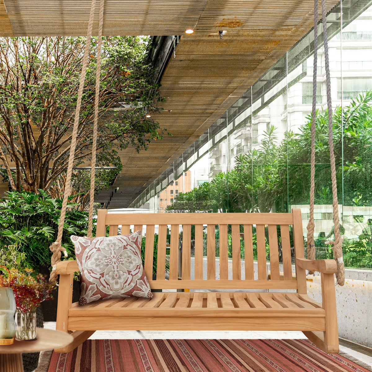 Teak Wood Double Outdoor Patio Swing F429909