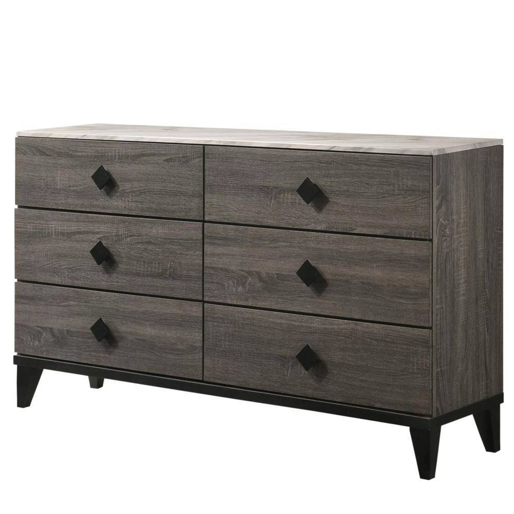 6 Drawer Wooden Dresser with Angled Legs Gray Y522290