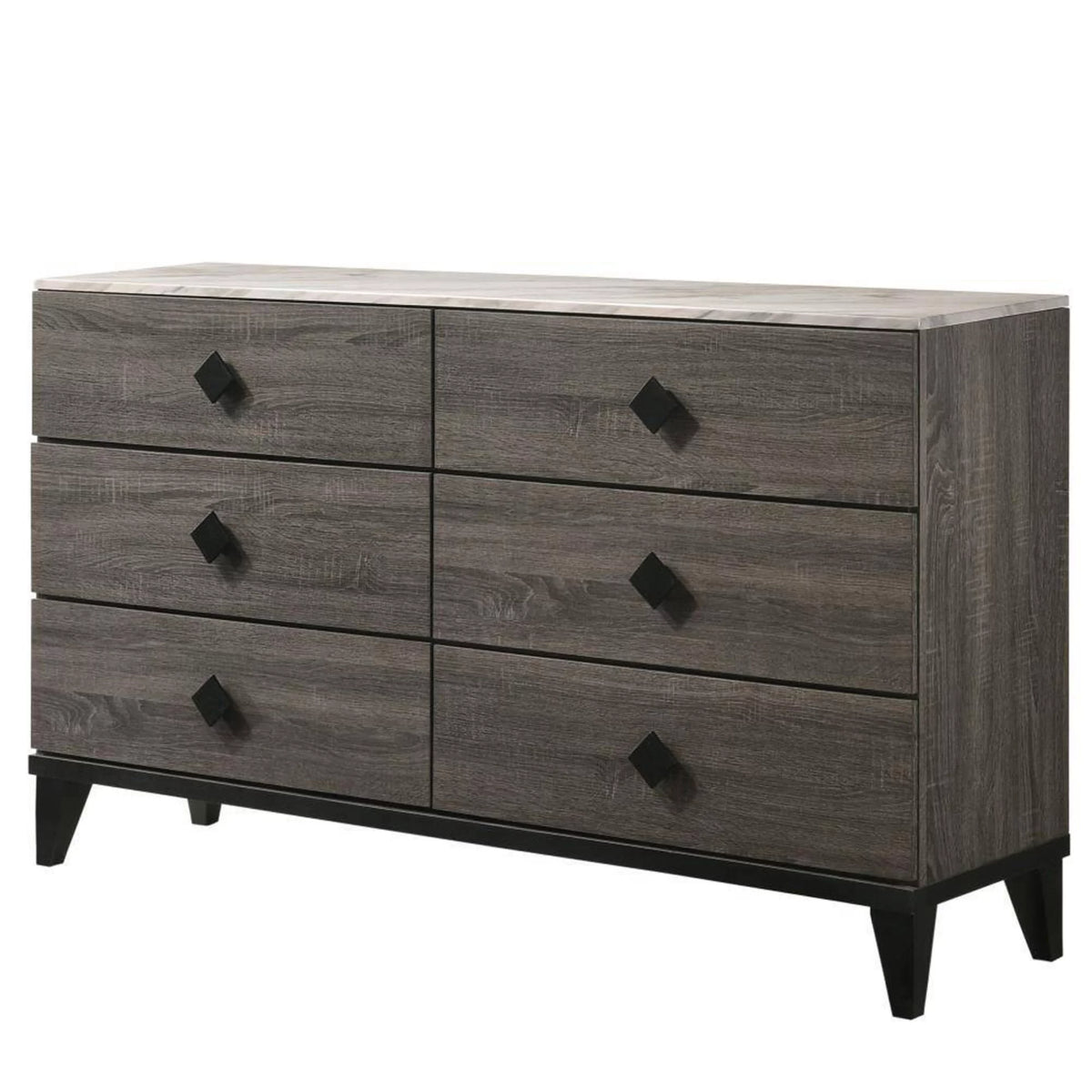 6 Drawer Wooden Dresser with Angled Legs Gray Y522290