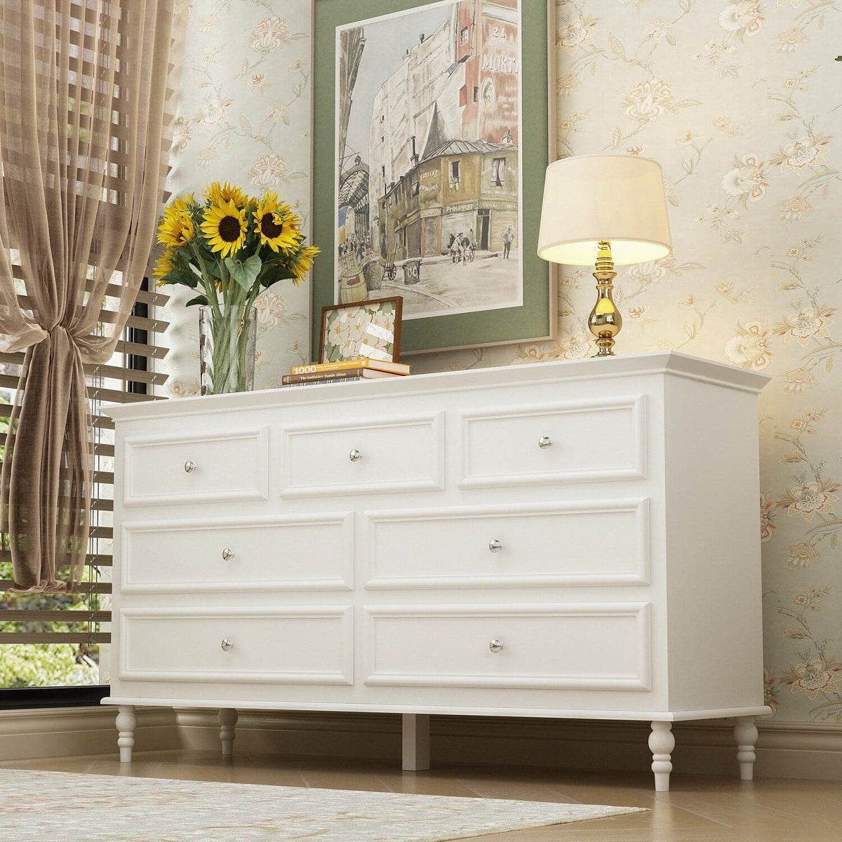 White 7-Drawer Double Dresser V82954