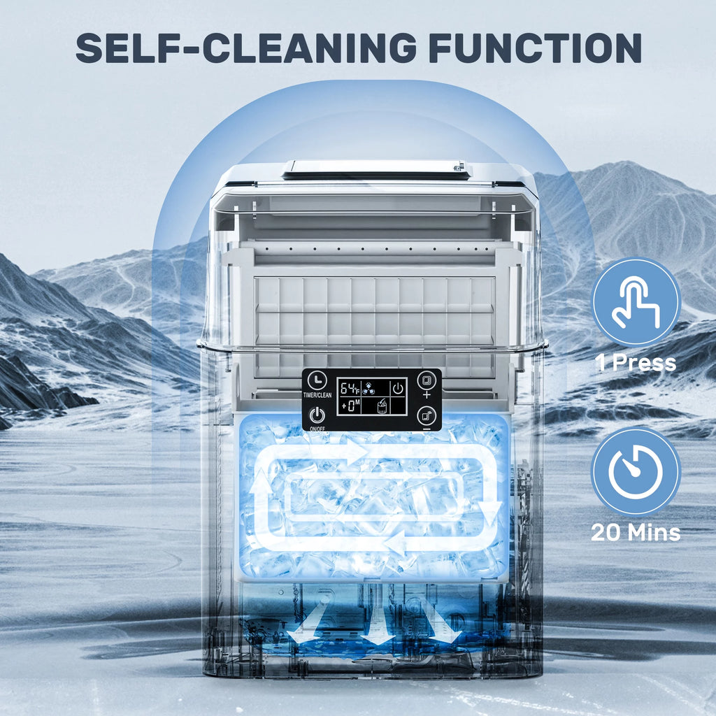 44Lbs/24H Self-Cleaning Countertop Ice Maker with Ice Scoop & Basket A2213
