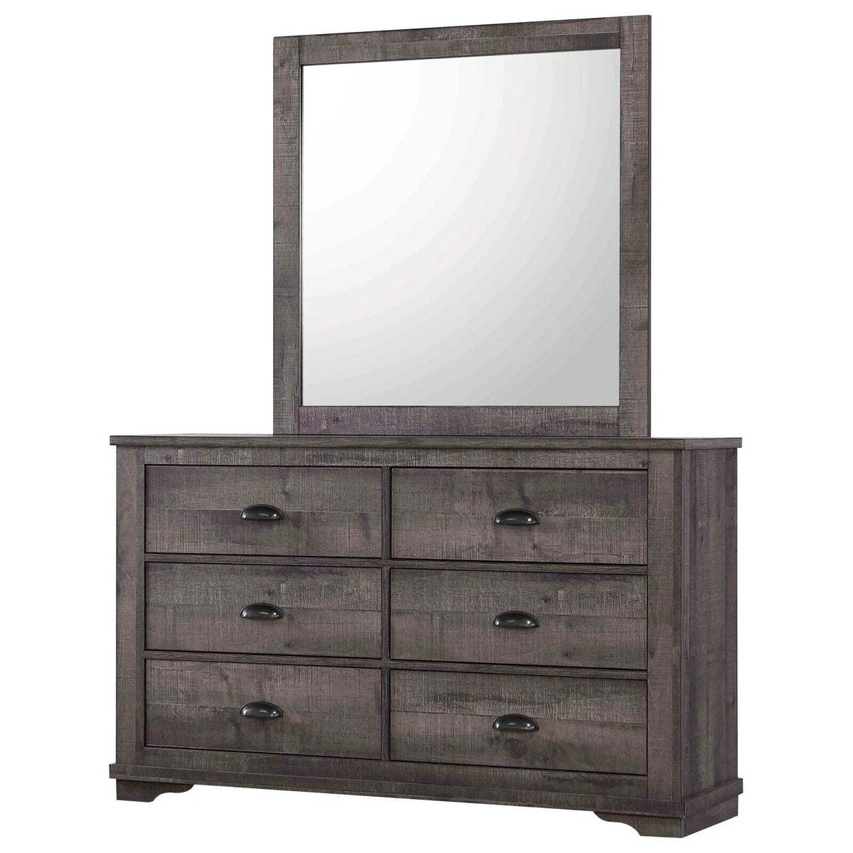 6pc Queen Size Bed Dresser Mirror Chest Nightstand Set Wooden Furniture Gray S18405