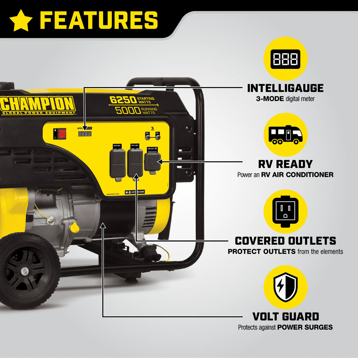 6250/5000 Watts Portable Generator with Wheel Kit Q20425