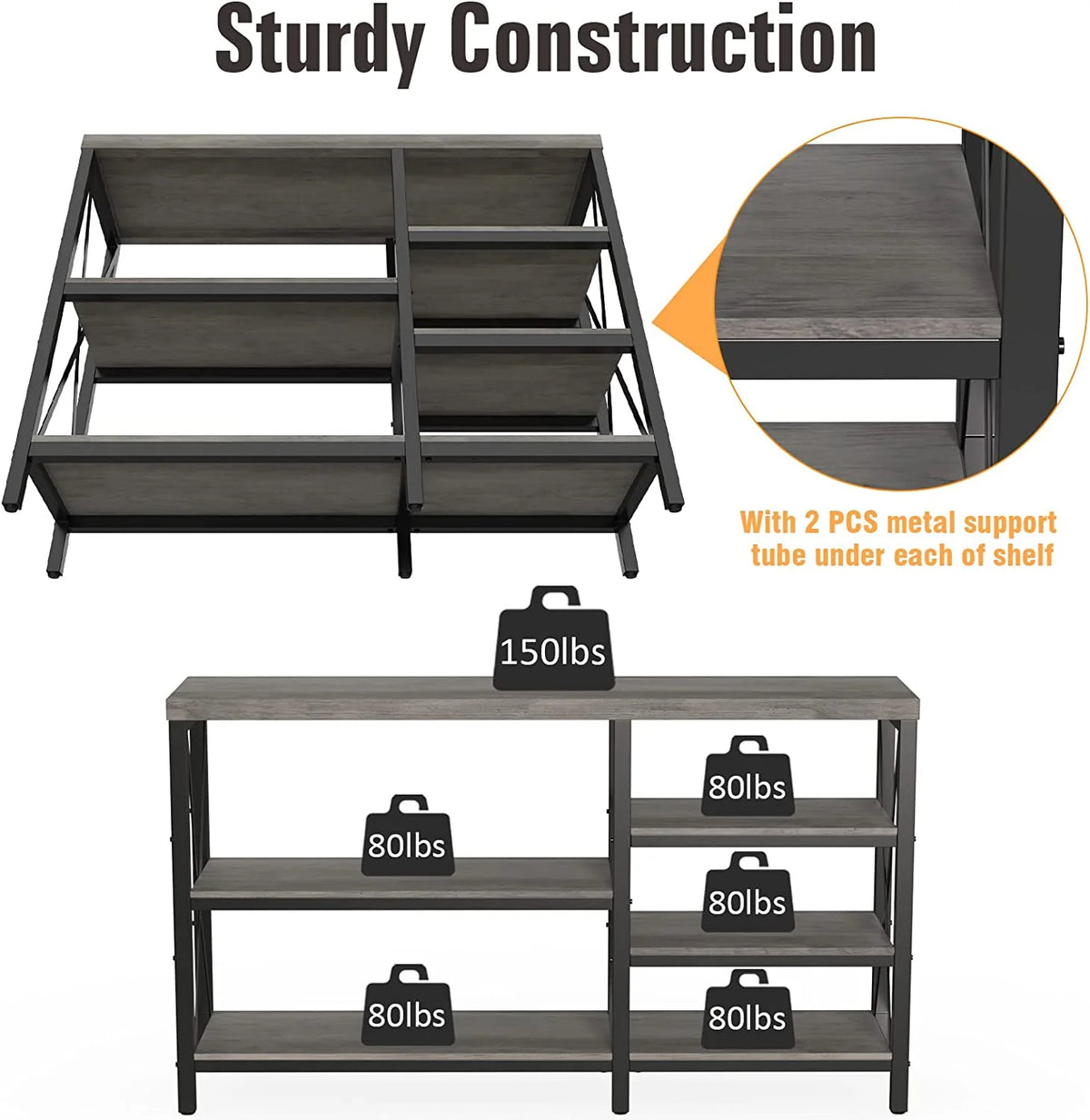 40"L Gray Wash Storage Console Table B17777