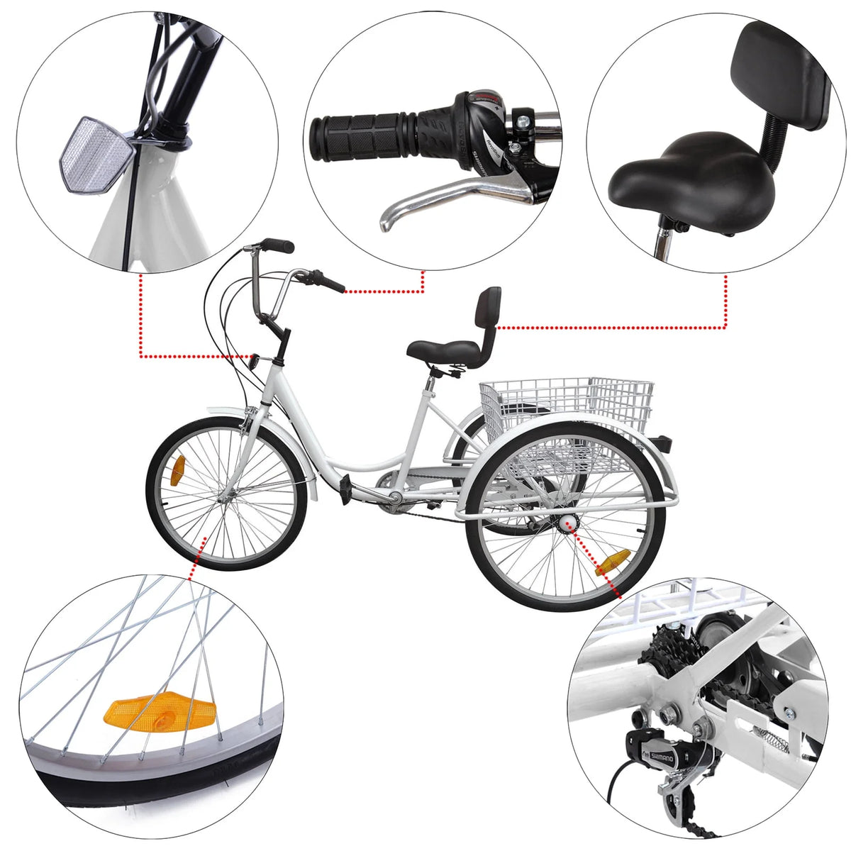 24 Inch 3-Wheel Tricycle with Basket White/Yellow E6630