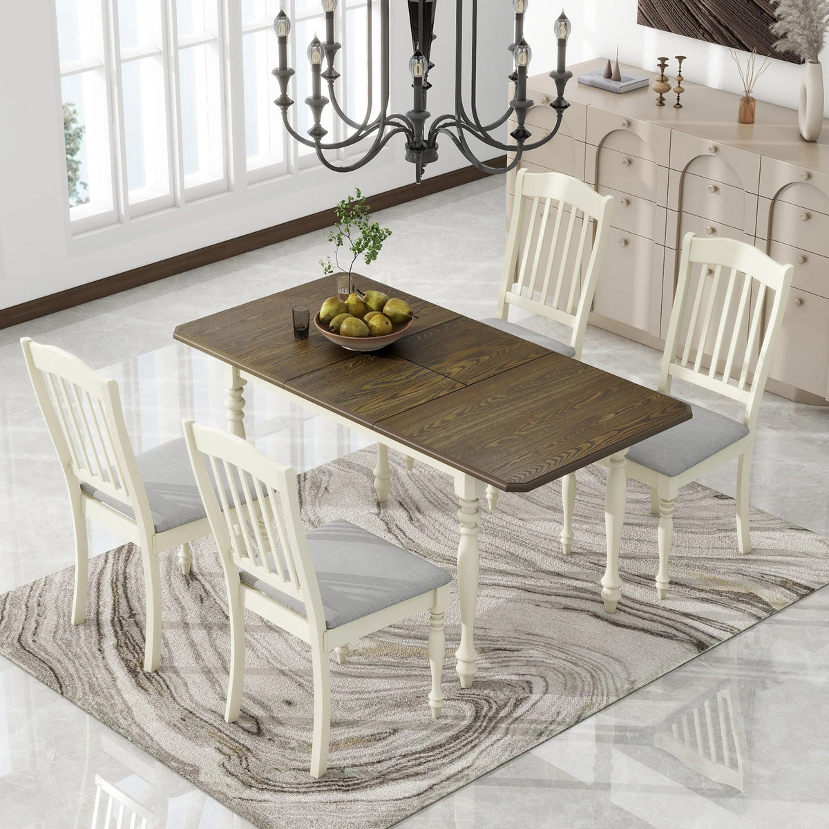 Extendable Dining Table Set with Butterfly Leaf and Upholstered Chairs R7916