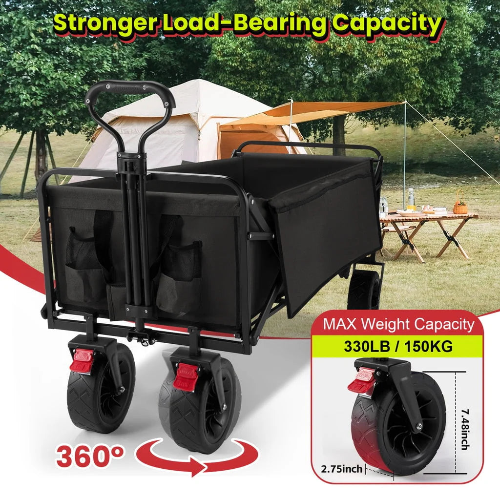 Collapsible Garden Cart Folding Wagon with Wheels Black T7128
