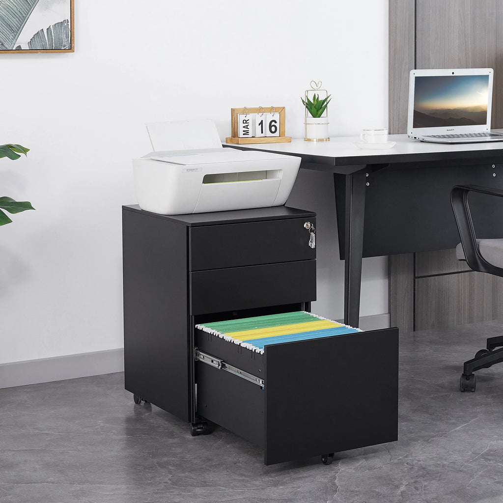 3 Drawer Black Mobile File Cabinet U659283