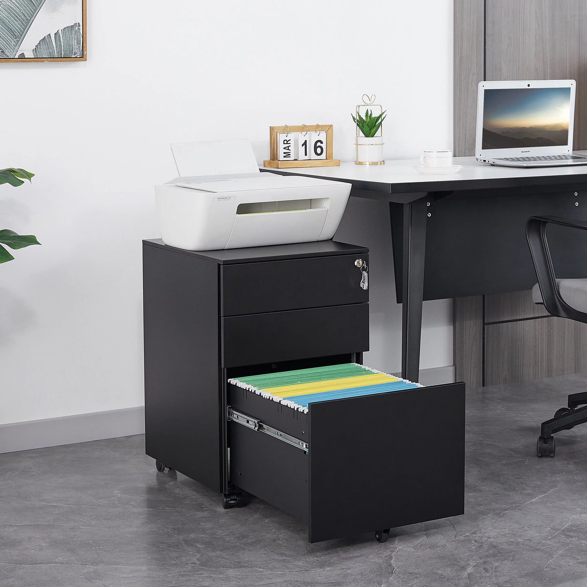 3 Drawer Black Mobile File Cabinet U659283