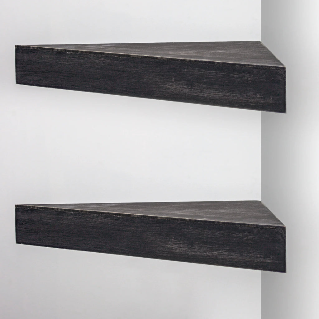 Black Set of 3 Wood Floating Corner Shelves J196589