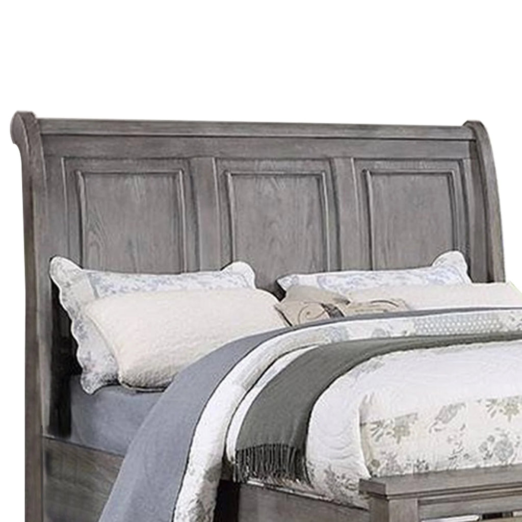 Queen Size Sleigh Headboard Bed with 2 Storage Drawers Oak Gray Wood U946436