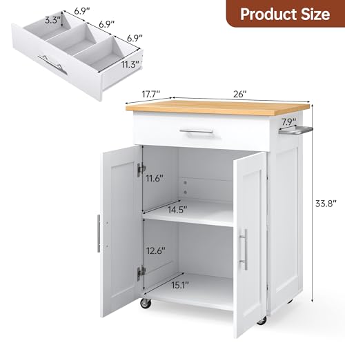 White Rolling Kitchen Island with Storage W668592