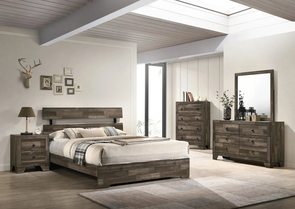 King Size 5pc Bedroom Set Bed Dresser Mirror Nightstand O508372