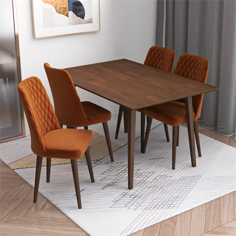 Solid Wood Walnut Dining Table and 4 Chair Set L277229