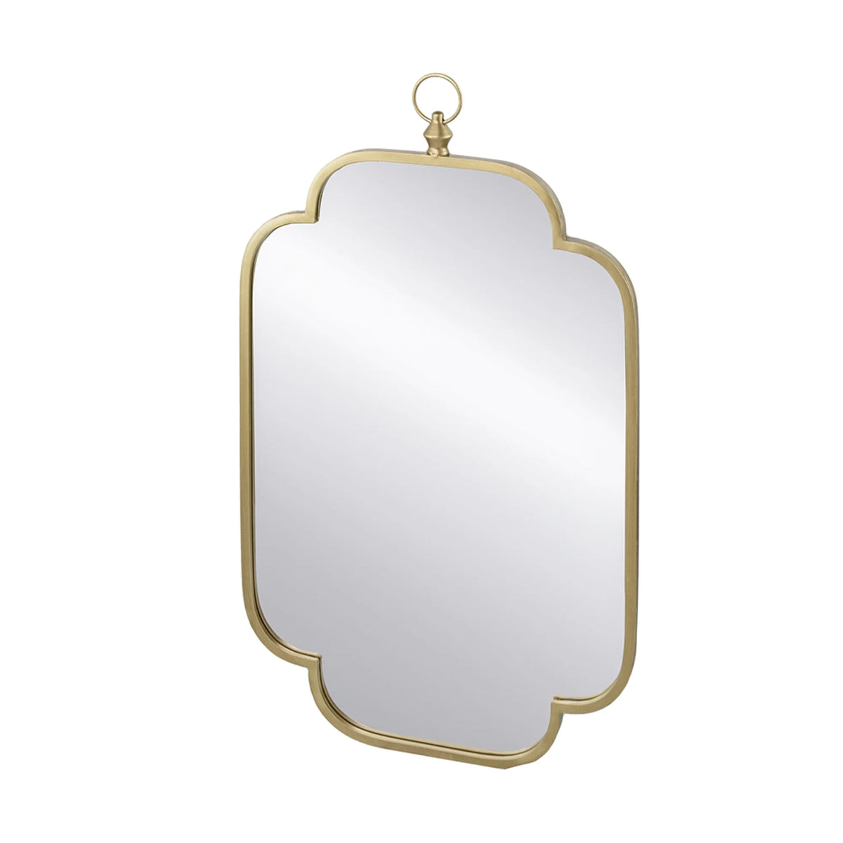 Gold Curved Notched Edges Wall Mirror with Ring - 36" A523499
