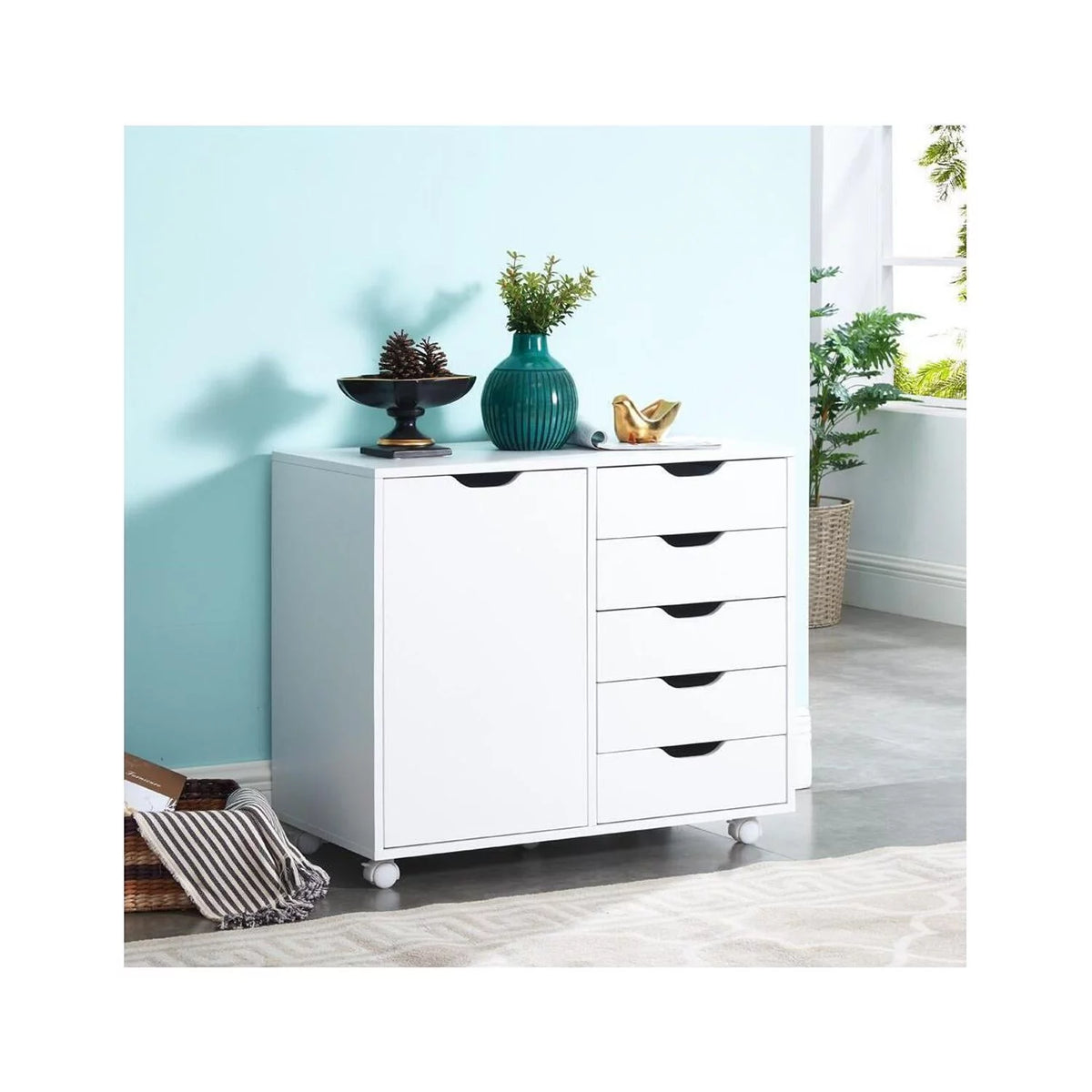 White 5 Drawer File Cabinet with Shelf I826240