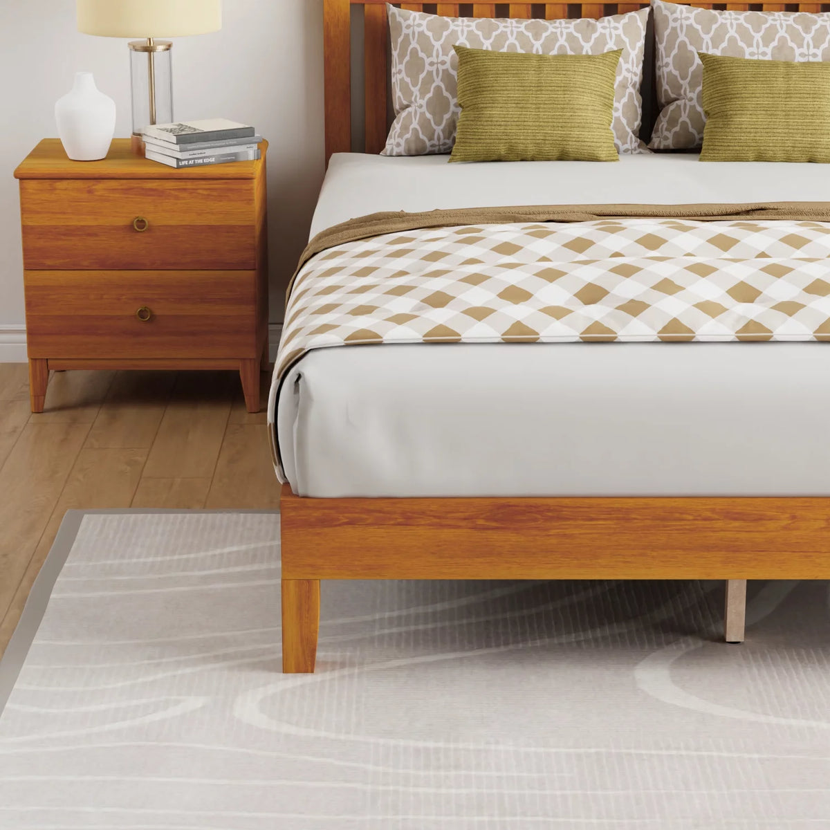 Queen Size Bed Frame with Headboard Wood Slats K5159