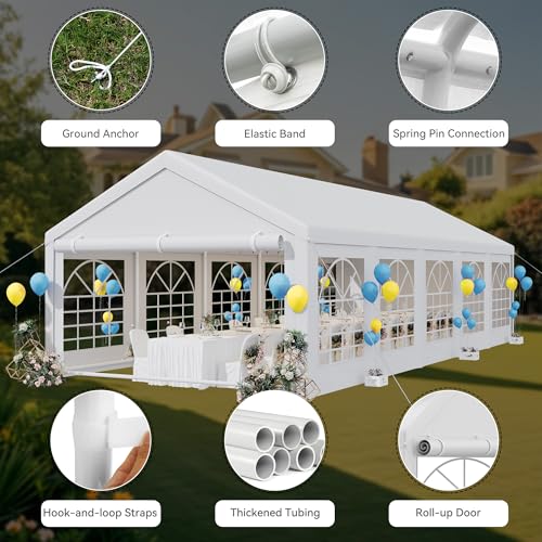 16x32ft Heavy Duty Galvanized Steel Party Tent with Removable Sidewall Windows E4016