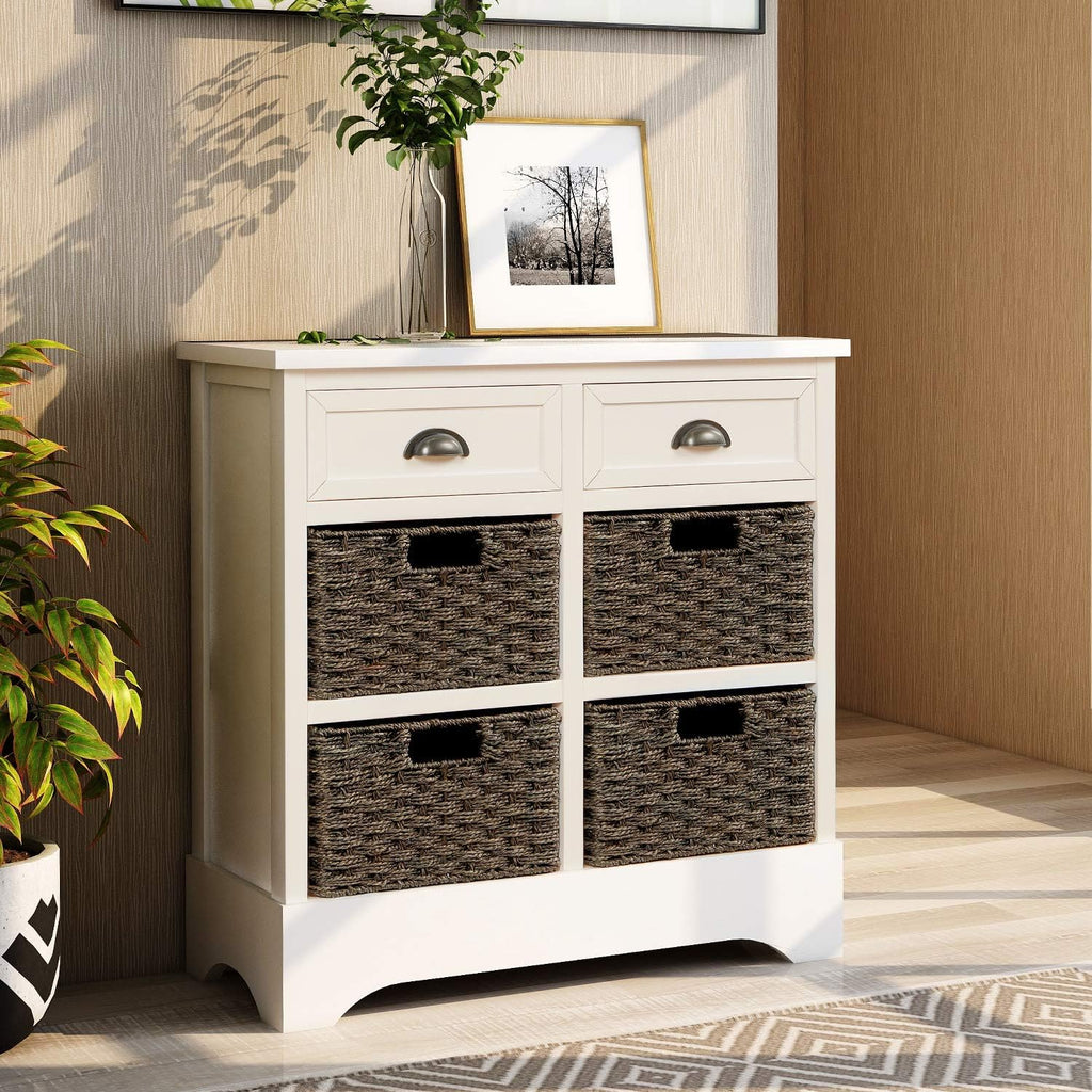 Storage Cabinet with 2 Drawers and 4 Fabric Baskets Y830980