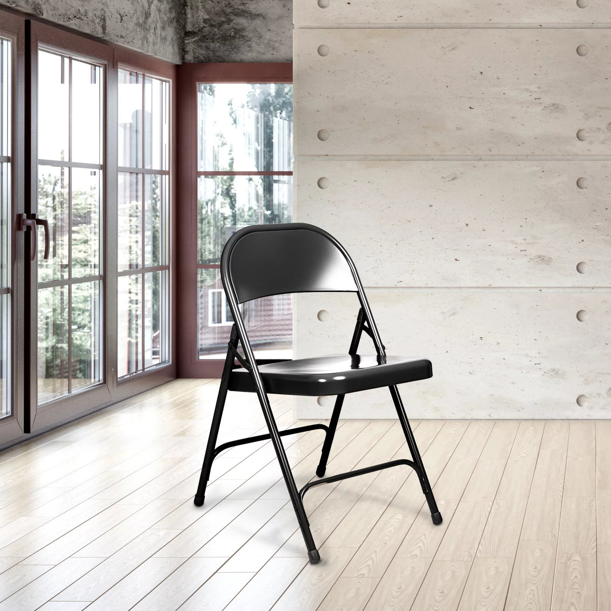 Black Steel Folding Chair, Pack of 4 Y9747