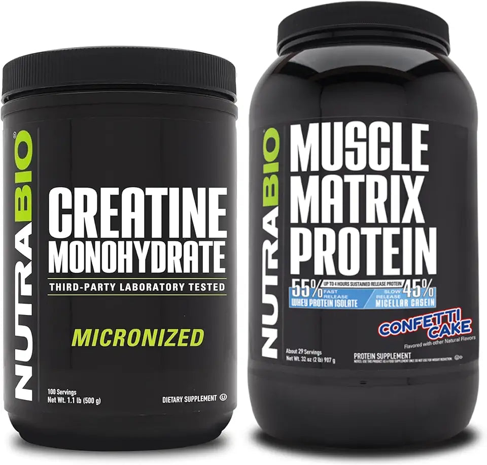 Unflavored Creatine Monohydrate and Confetti Cake Protein Powder Supplement Bundle S109