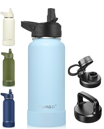32 oz Insulated Stainless Steel Water Bottle with Straw and 3 Lids Z2874