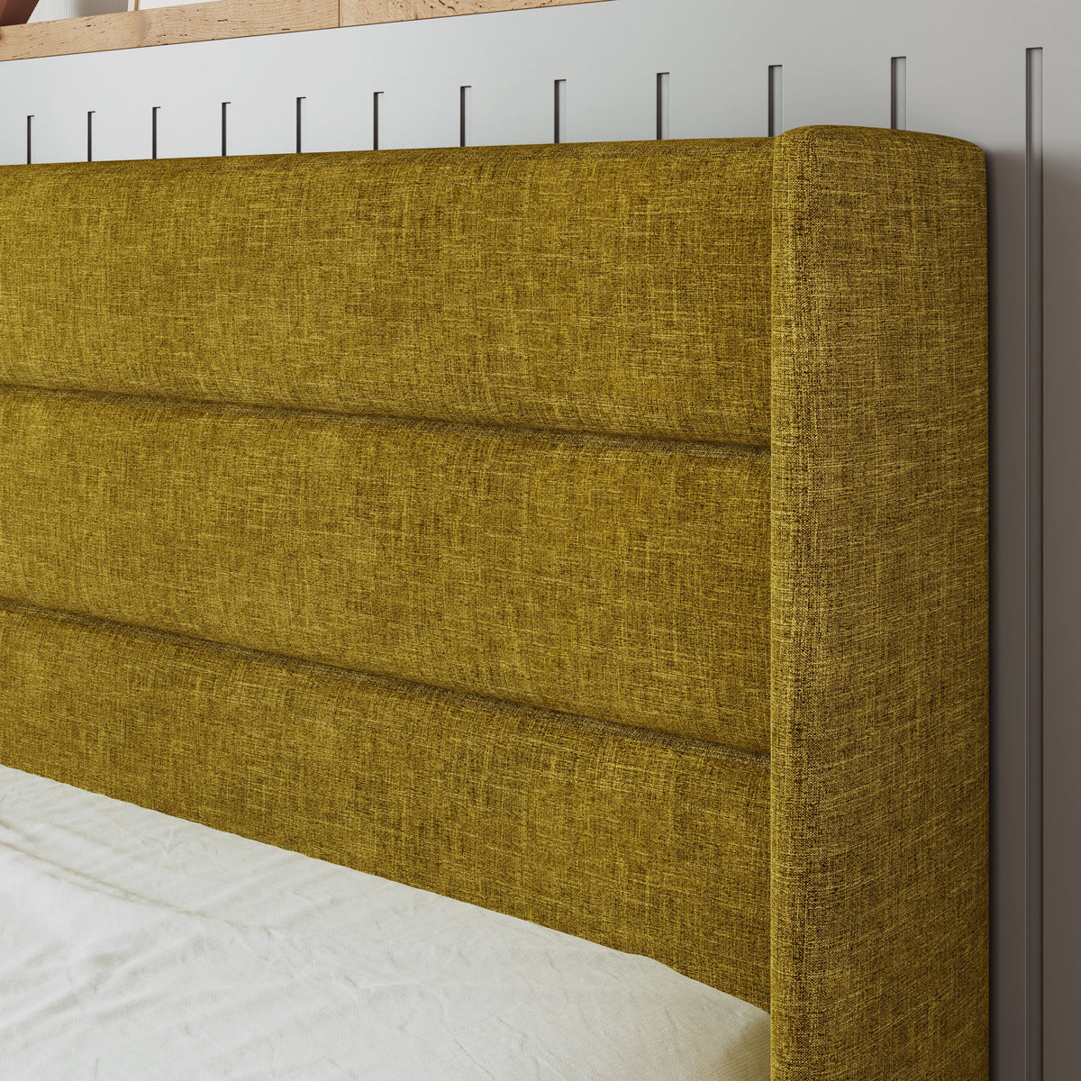 Beige Queen Size Lift Up Platform Bed Frame with Headboard B4458