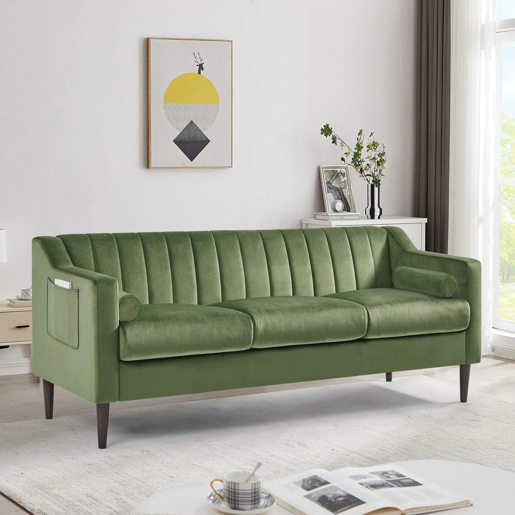 Velvet Upholstered Chesterfield Sofa with Wooden Legs S543265