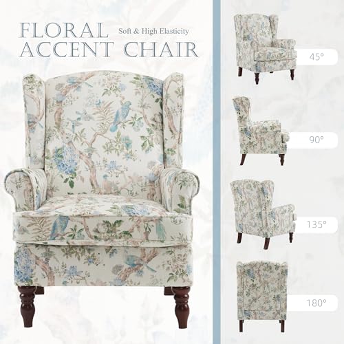 Blue Floral High Back Upholstered Accent Chair W2685