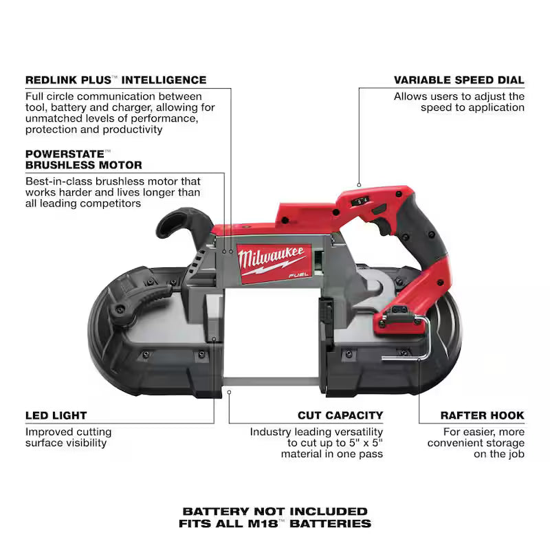 18V Lithium-Ion Brushless Cordless Deep Cut Band Saw and Grinder 2-Tool T349